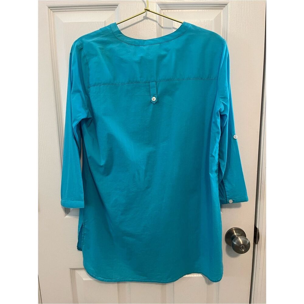 NWT Madison Mathews Turquoise Cotton Poplin Tunic Top Oversized XS - Picture 6 of 6